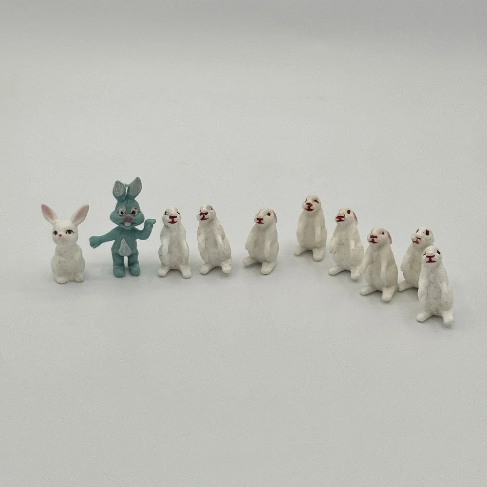 Vintage Hong Kong Plastic Rabbit Figurines Mini Bunny Lot Cake Toppers‎ kitsch